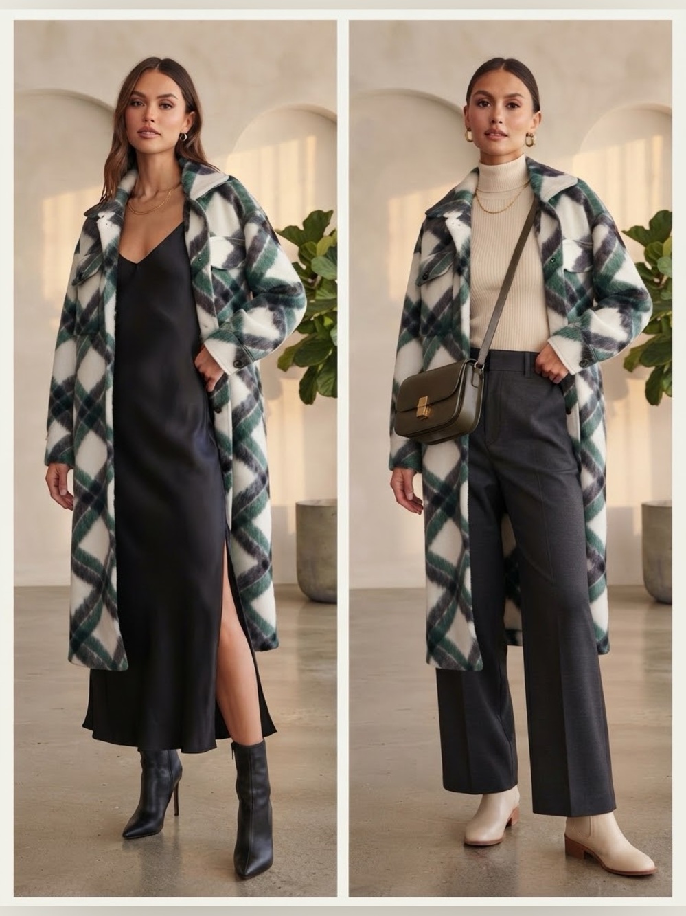 Elan Nova Oversized Brushed Plaid Long Coat Shacket Trench Jacket  XS/S(4)